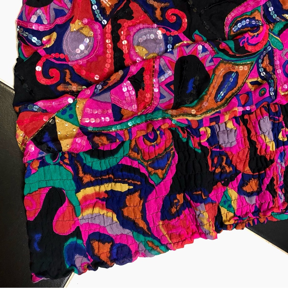 Vintage 60s Judith Ann Creations Beaded Silk Colorful Kaftan Mini Dress Magenta - Picture 6 of 15